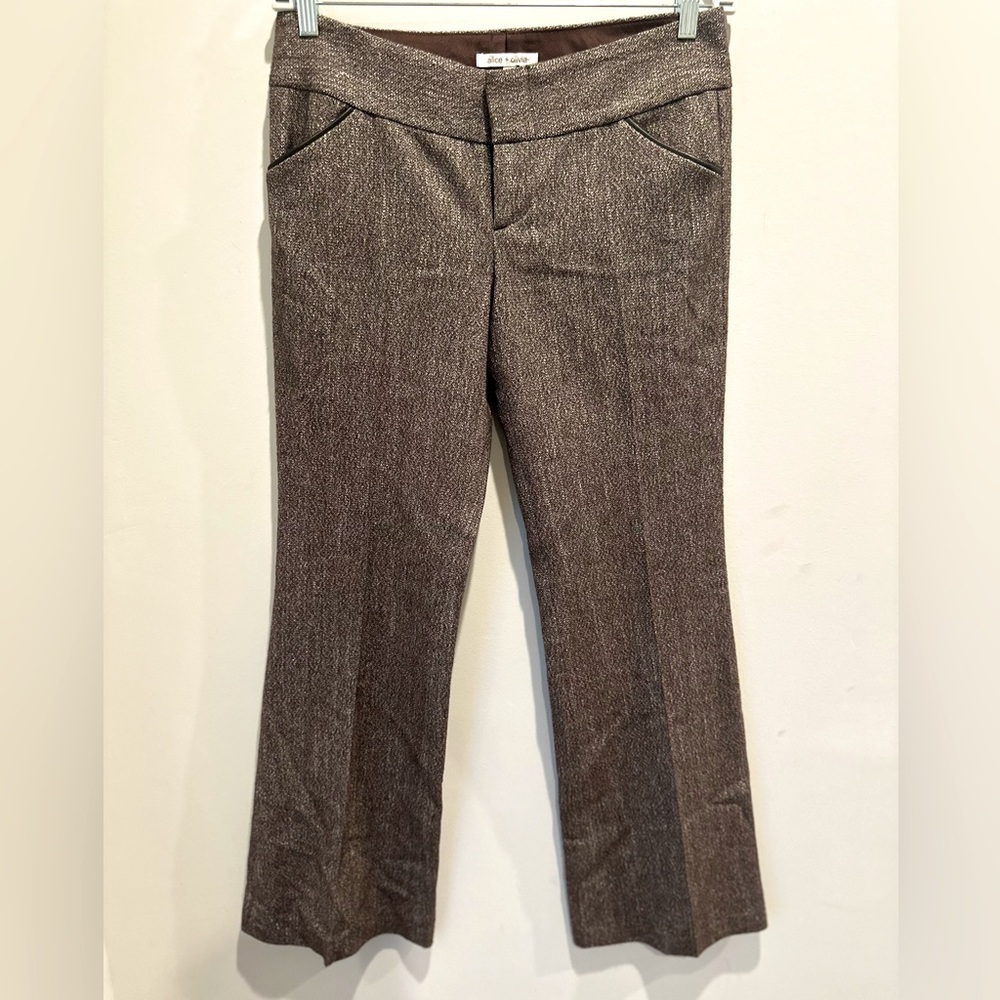 Alice + Olivia Brown Wool Dress Pants With Metallic Thread